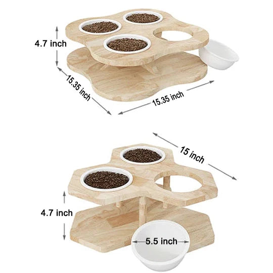 Wooden Multi Cat Bowls