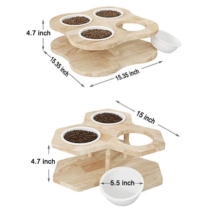 Wooden Multi Cat Bowls