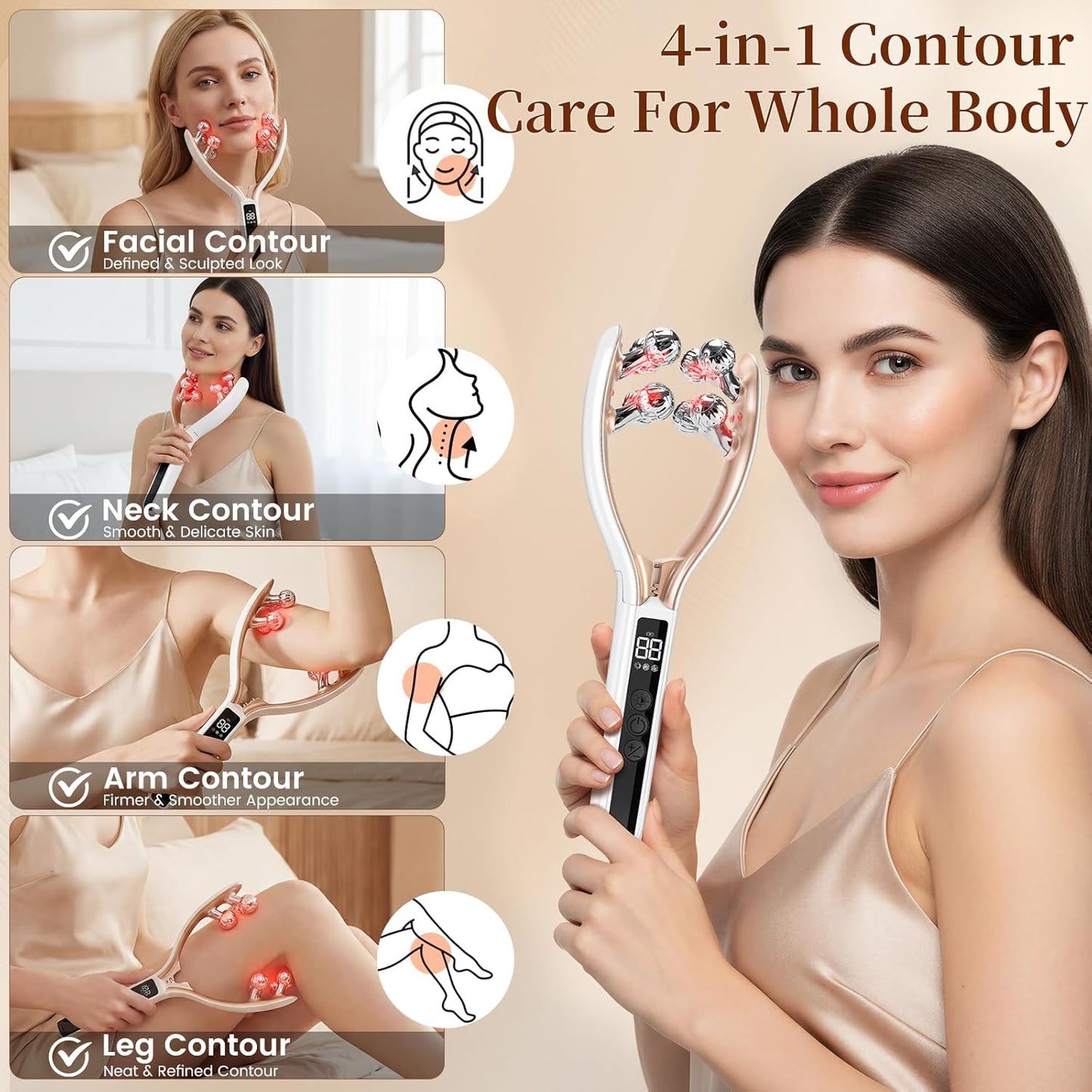 MySerava™ GlowSculpt Pro – Red Light Facial Sculpting Roller & Neck Massager