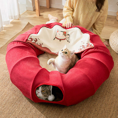 Three in One Donut Cat Tunnel with Bed