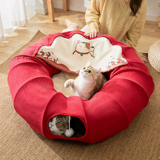 Three in One Donut Cat Tunnel with Bed