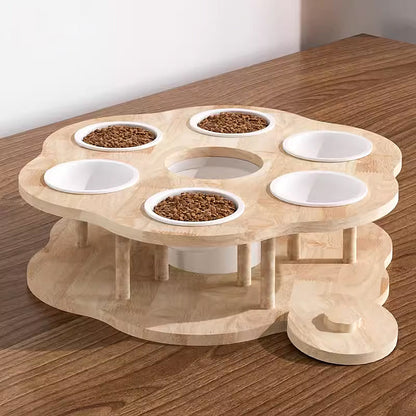 Wooden Multi Cat Bowls