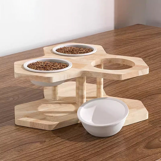 Wooden Multi Cat Bowls