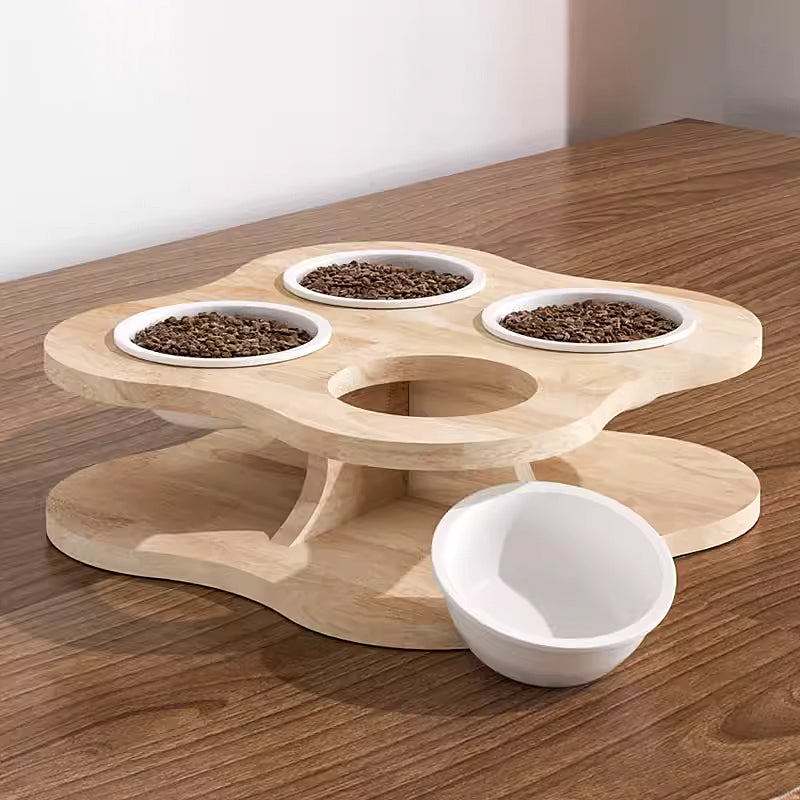 Wooden Multi Cat Bowls