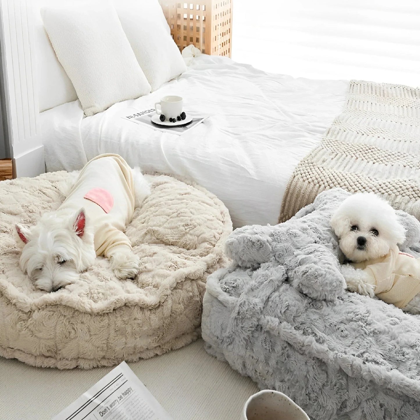 Warming Fluffy Bone Cloud Shape Calming Dog Bed