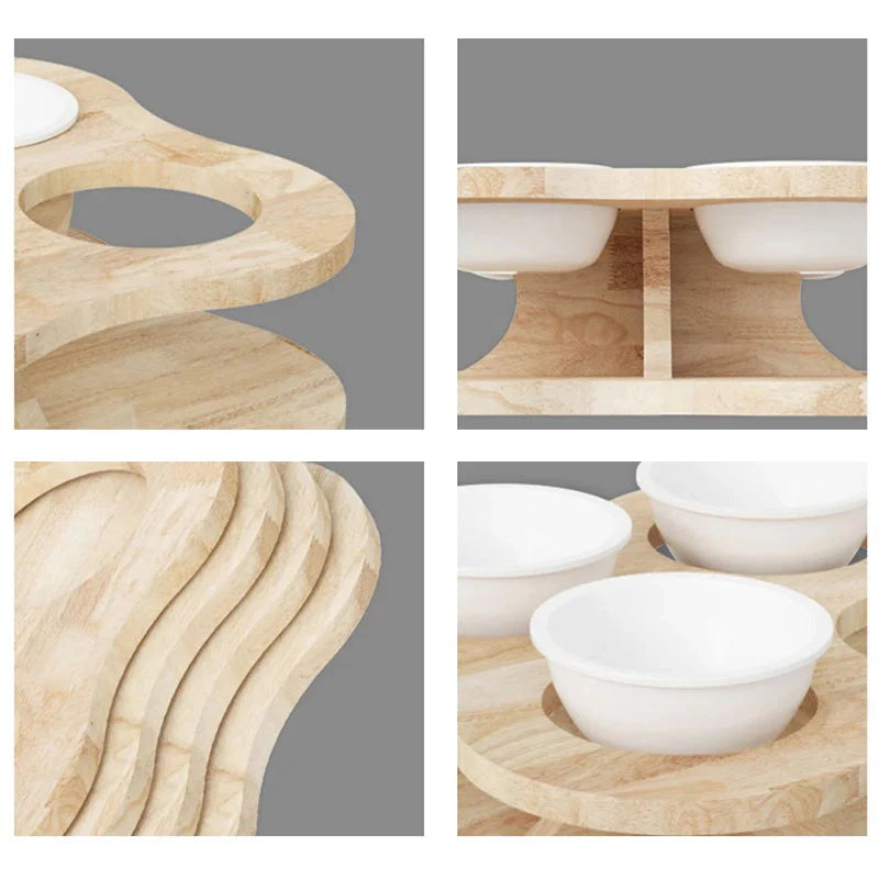 Wooden Multi Cat Bowls